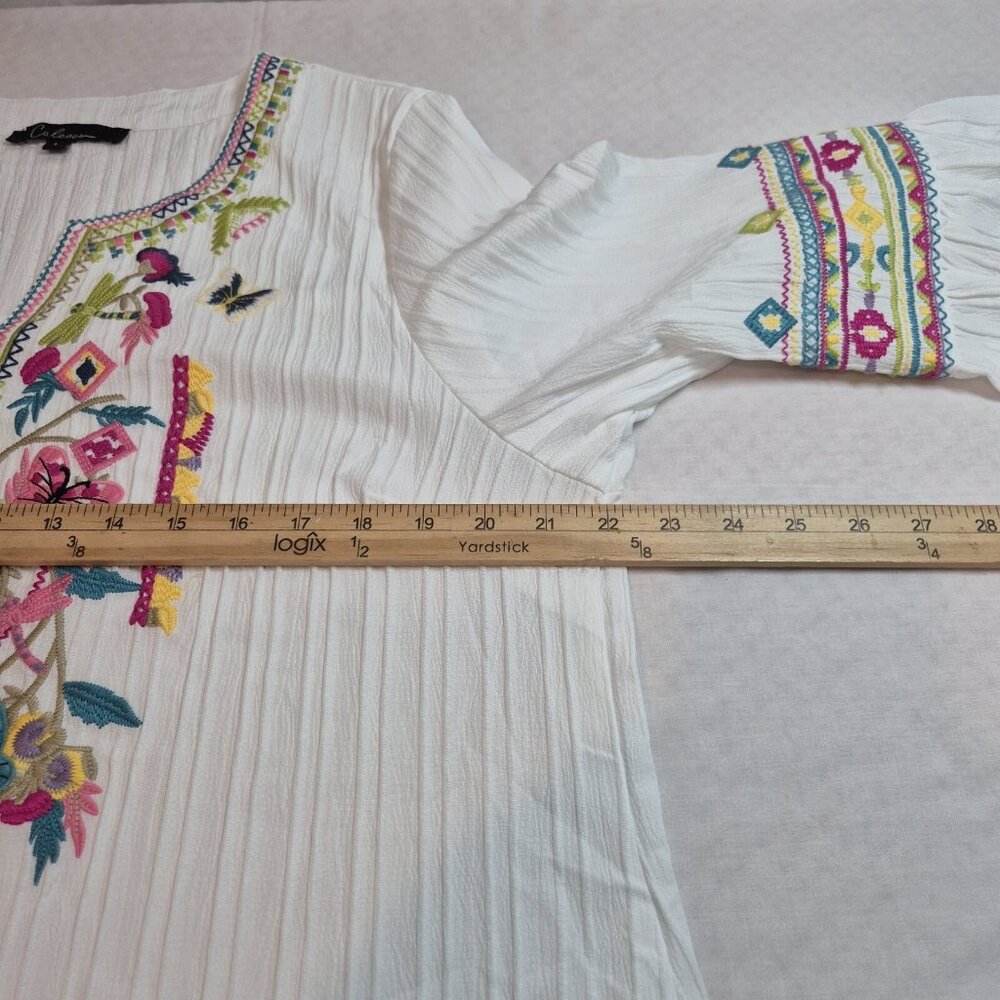 Calessa Women's Tunic Size L White  Embroidered Multicolor 3/4 Sleeve Top (53) - Picture 10 of 12